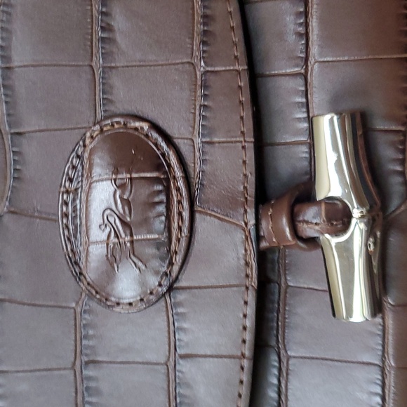 Longchamp Roseau Brown Croc Embossed Leather Bag - Picture 3 of 13